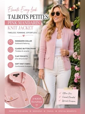 Talbots Pink Mandarin Collar Knit Jacket